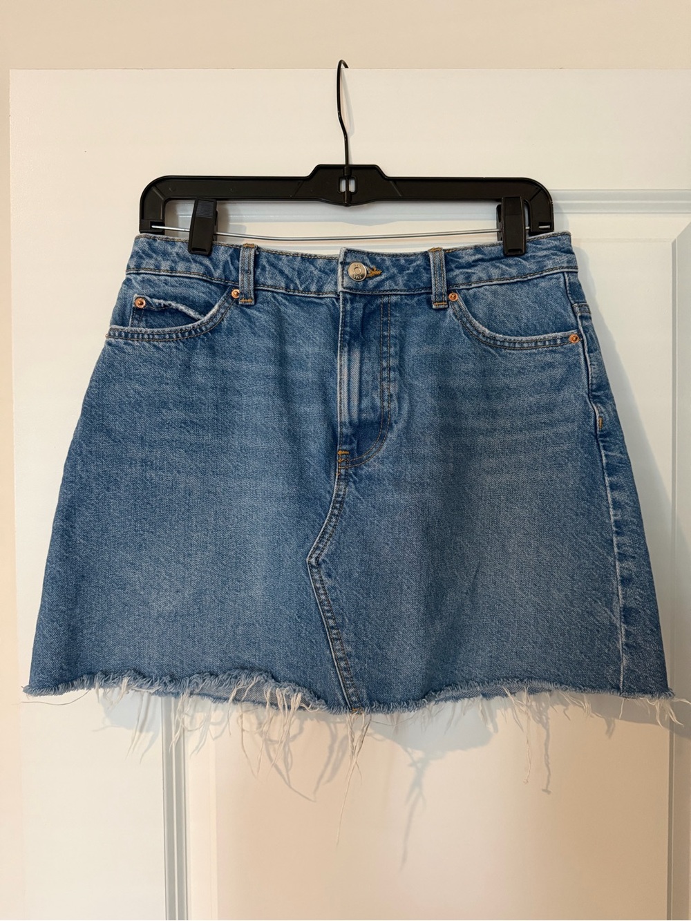 Zara Classic Blue Denim Mini Skirt - Frayed Hem